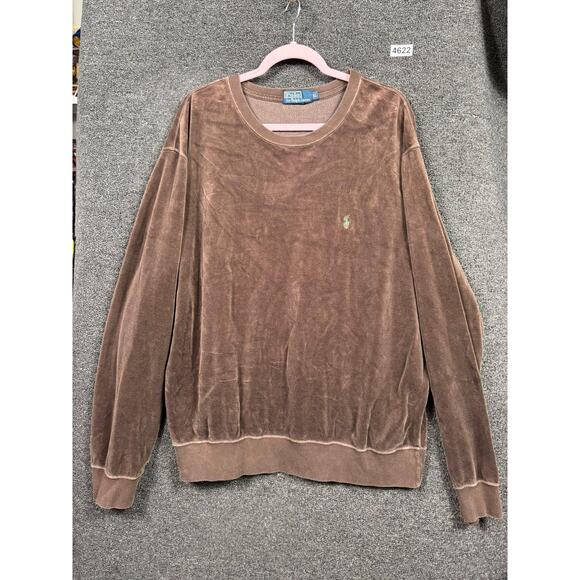 Polo Ralph Lauren Velour Sweat Set Mens XL Top L Pants Brown Crewneck Pony Logo - Picture 4 of 16